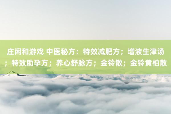 莊閑和游戲 中醫秘方：特效減肥方；增液生津湯；特效助孕方；養心舒脈方；金鈴散；金鈴黃柏散
